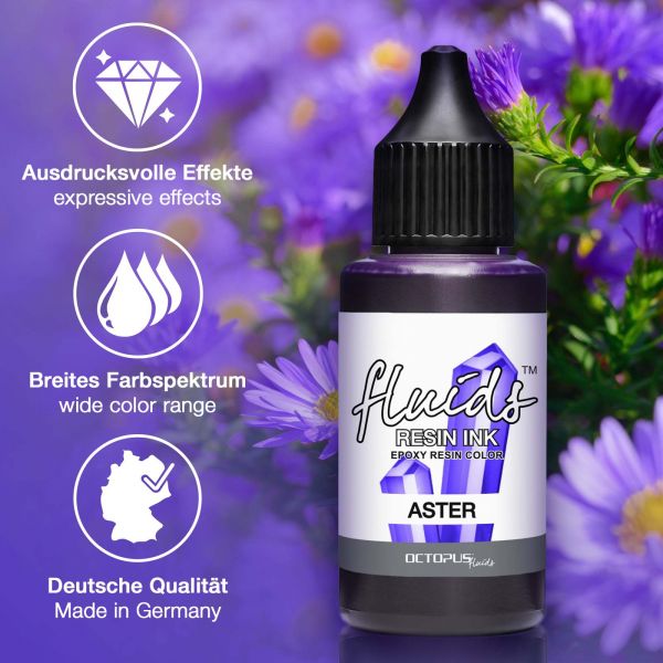 Octopus Fluids Resin Ink ASTER, alcohol ink per resina epossidica e resina UV, resina colori 30 ml, viola
