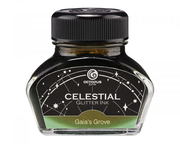 Celestial Glitter, Gaia’s Grove, Shimmer Fountain Pen Ink, Green with green shimmer, 30 ml