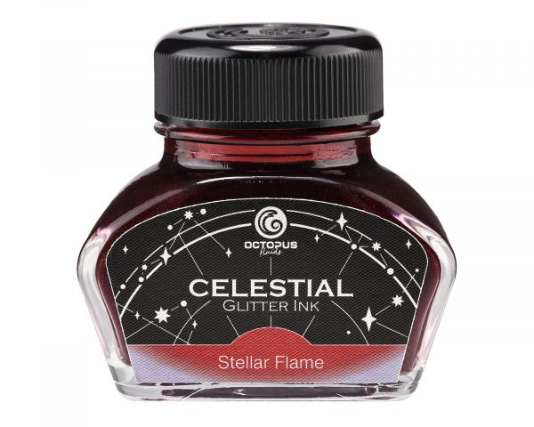 Celestial Glitter, Stellar Flame, Inchiostro Shimmer per Penna Stilografica, Rosso con shimmer viola, 30 ml
