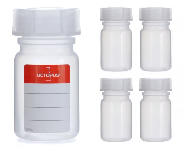 5x Bottiglia da 50 ml di ampio collo con tappo a vite, bottiglia chimica, bottiglia da laboratorio