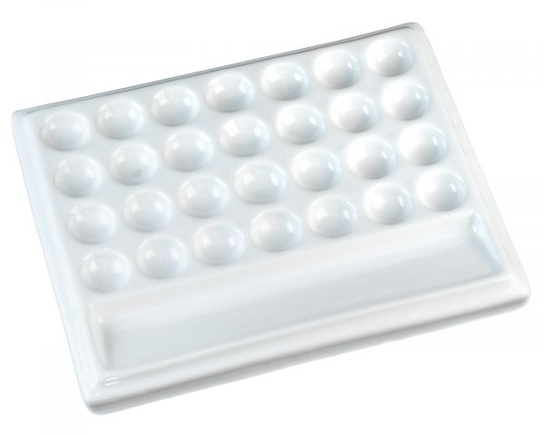 Mischpalette, Farbmischpalette mit 29 Näpfen, Malpalette 15,5 x 19 cm aus Porzellan