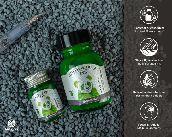 Write and Draw Ink 373 Green Panda, waterproof drawing ink for fountain pens, 50ml