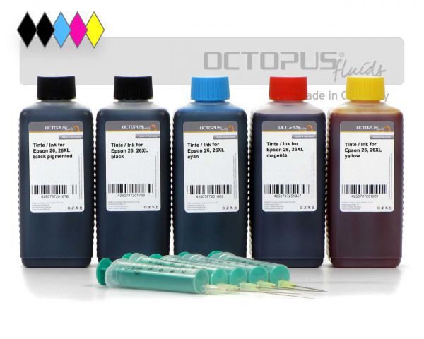Kit con inchiostri di ricarica per cartucce Epson 26, 5 colori