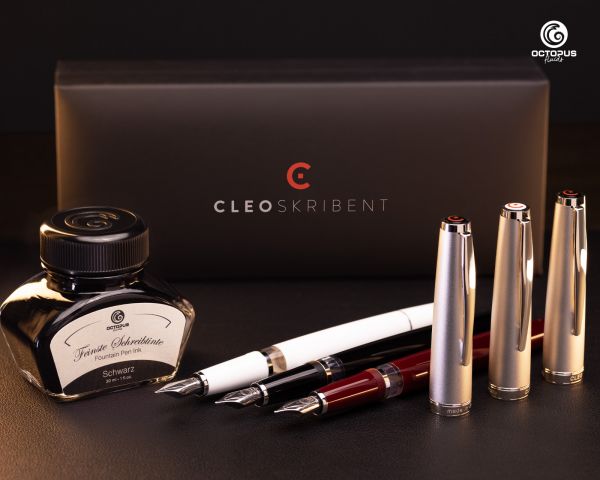 Set di stilografiche Cleo Skribent Classic Metallo - stilografica a stantuffo, pennino M e 30 ml di inchiostro