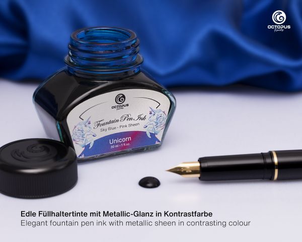 Fountain Pen Ink Sheen with converter, Unicorn, Blue, 30 ml