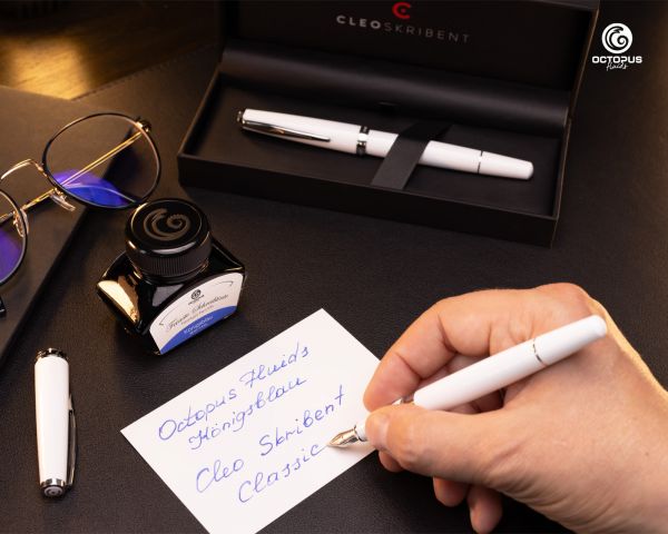 Cleo Skribent Classic Palladio Penna stilografica a stantuffo, bianco, pennino M