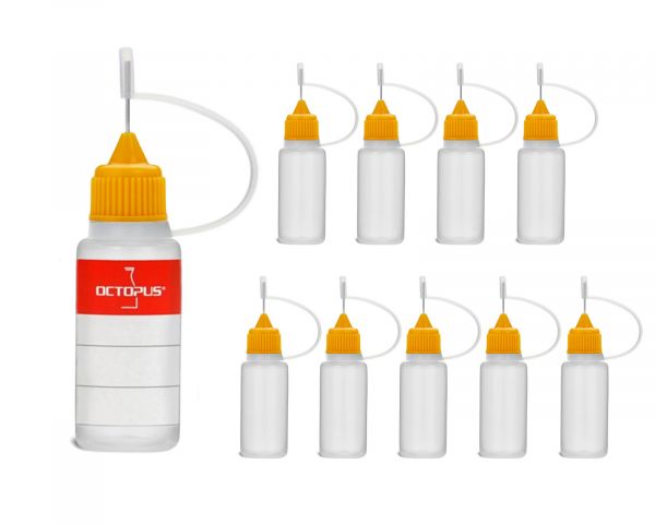 10 x 10 ml needle tip bottles for oils, dyes etc. with orange needle tip