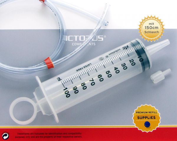 Refill-Spritze 100 ml (1 Stück), 150 cm PVC-Schlauch, 1 Paar Vinyl-Handschuhe