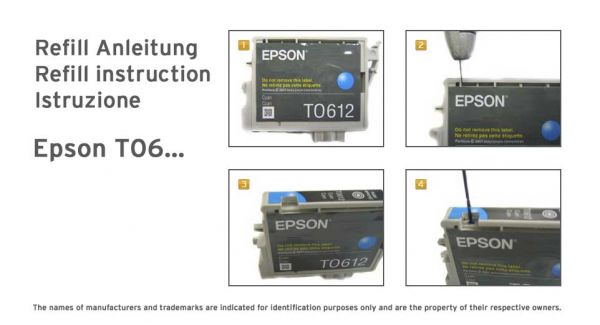 Druckertinten für Epson 16, 27, T061x, T063x, T071x, alle 4 Farben