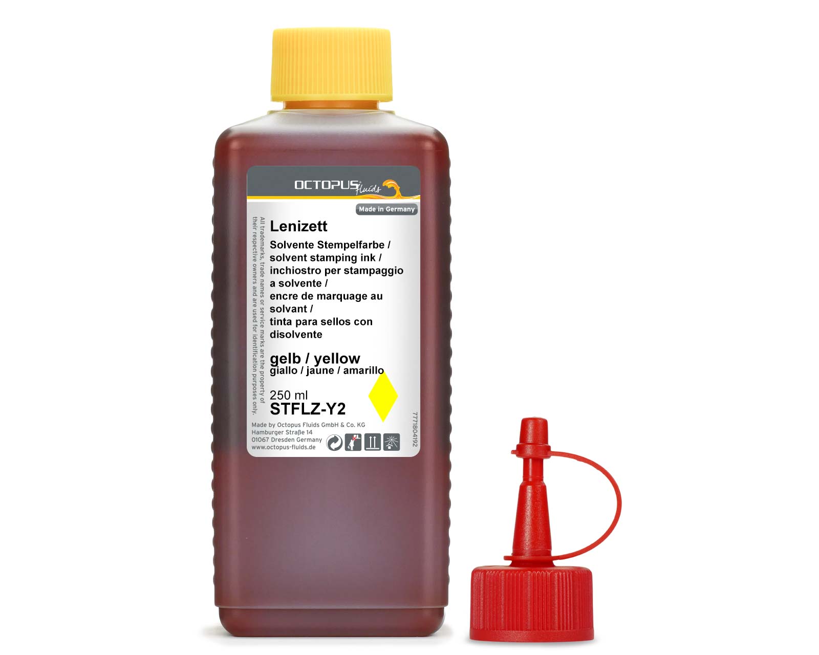 Lenizett Solvent stamping ink for smooth surfaces, yellow