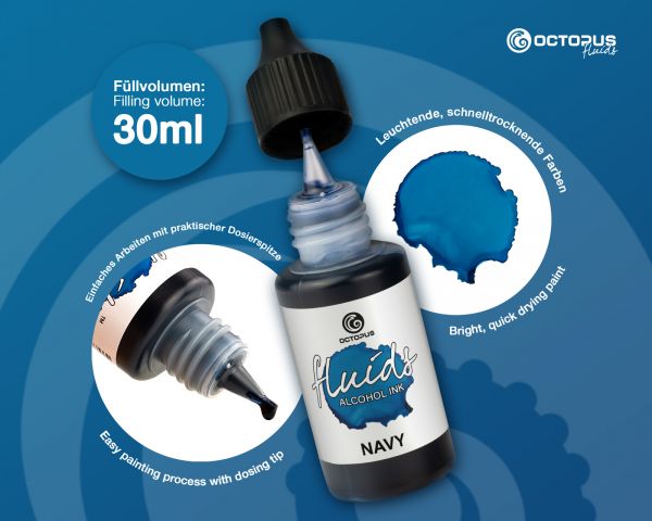 Octopus Fluids Alcohol Ink NAVY, Alkoholtinte für Fluid Art und Resin, blau