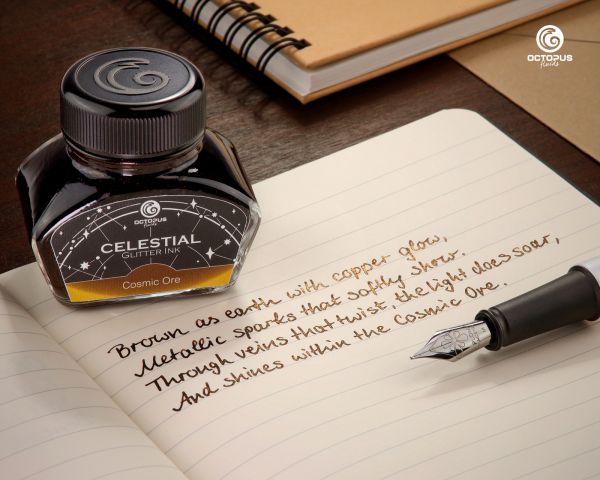 Celestial Glitter, Cosmic Ore, Inchiostro Shimmer per Penna Stilografica, Marrone con shimmer rame, 30 ml
