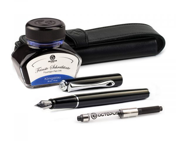 Penna stilografica Diplomat Traveller Nero Laccato con inchiostro da scrittura e convertitore, M-nib in acciaio inox