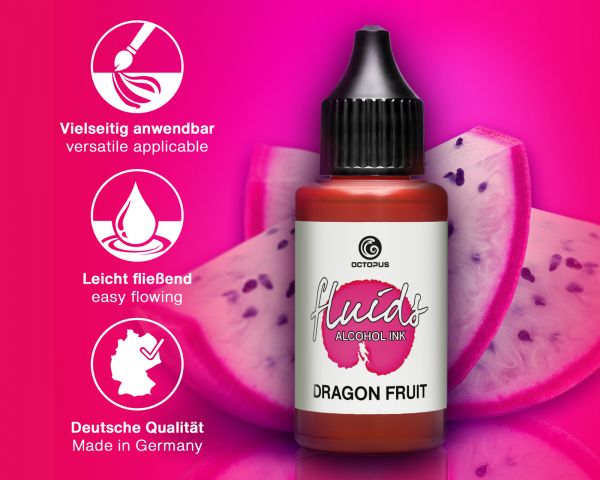 Octopus Fluids Alcohol Ink Dragon Fruit, Inchiostro ad alcohol per Fluid Art, argilla polimerica e Resin Art, rosso