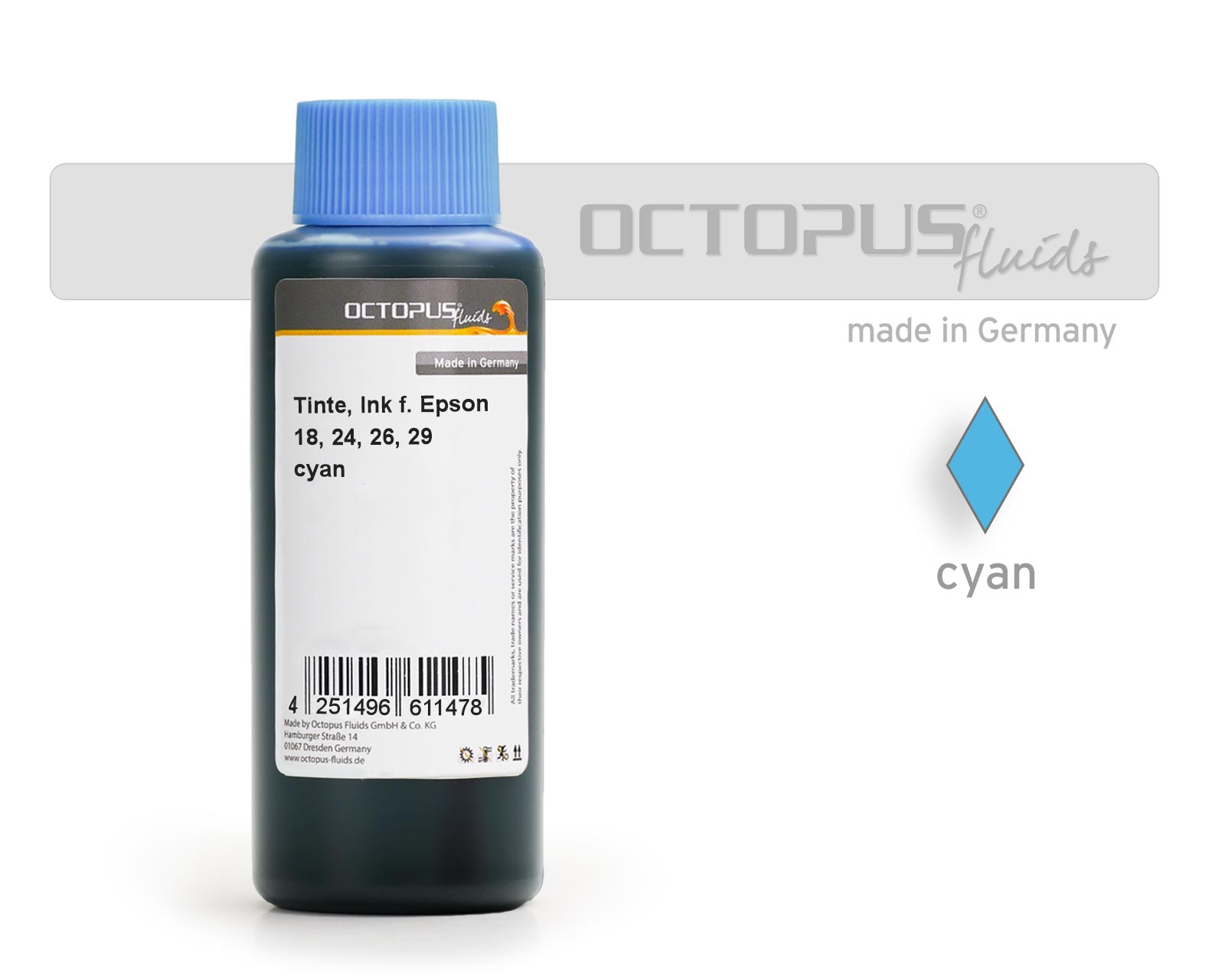 Octopus Ink for Epson 18, 24, 26, 29 cartridges cyan