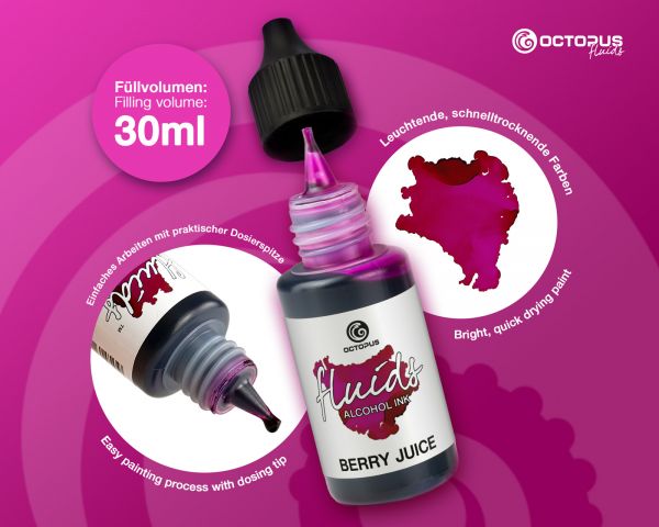 Octopus Fluids Alcohol Ink BERRY JUICE, Inchiostro ad alcohol per Fluid Art e Resin Art, rosa