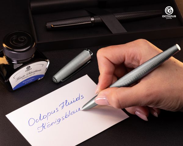 Fountain Pen Diplomat Viper silver with Leather Case and Writing Ink, Nib Size F/M