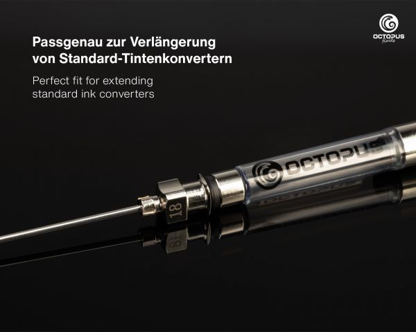 Cannula fine in acciaio inox con lunghezza di 74 mm per un facile riempimento delle cartucce per stilografiche