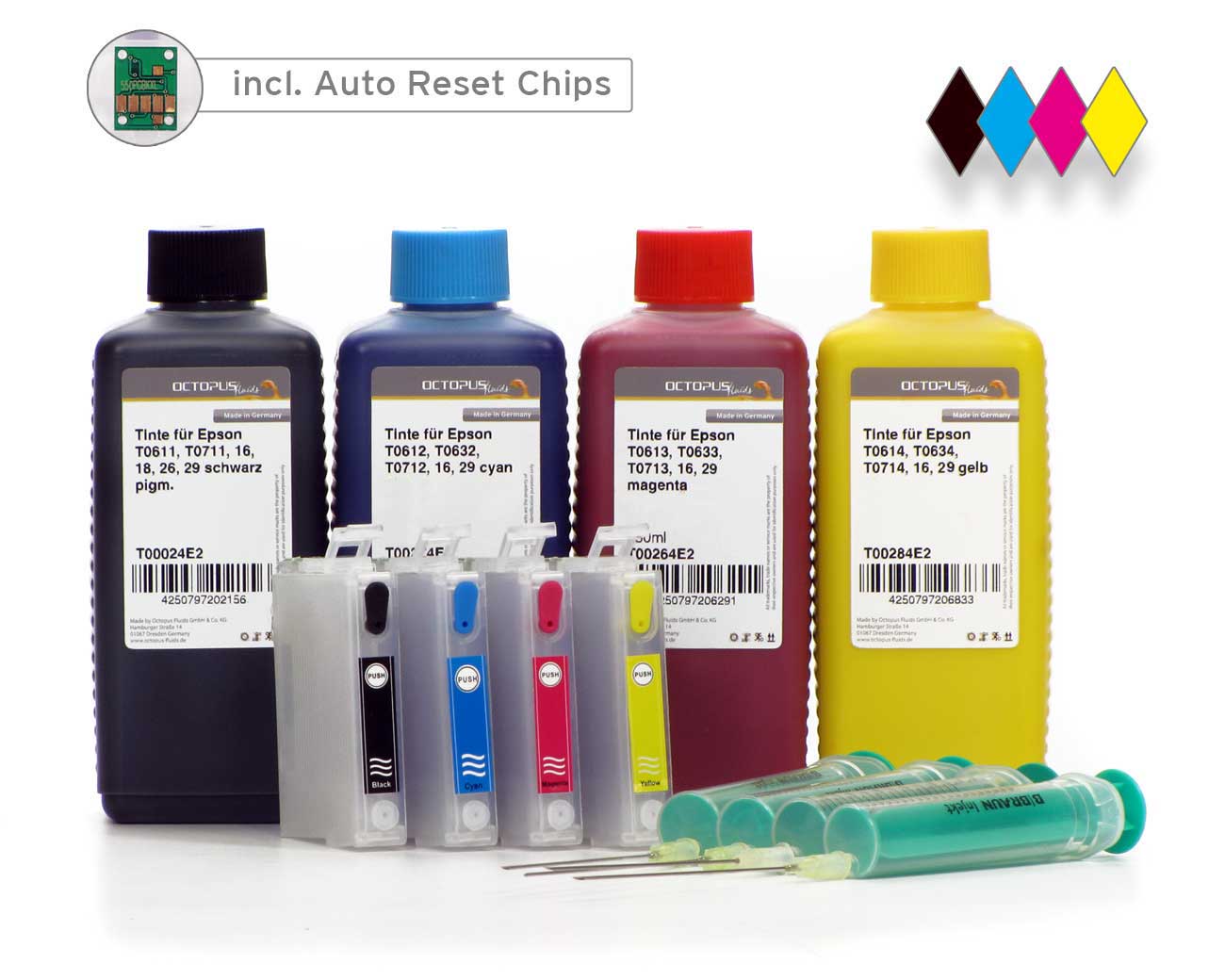 Refillable cartridges for Epson 29 with auto reset chips and 4x of ink