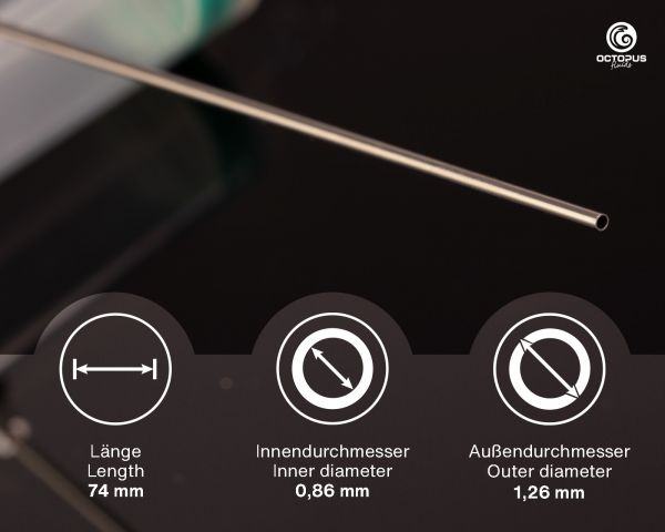 Cannula fine in acciaio inox con lunghezza di 74 mm per un facile riempimento delle cartucce per stilografiche