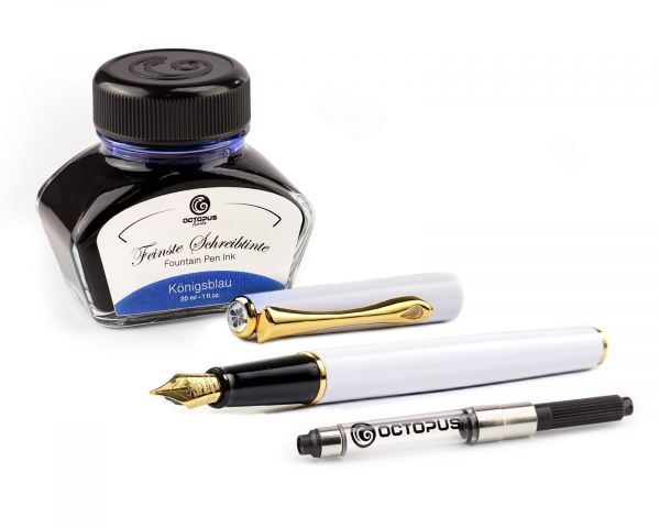 Penna stilografica Diplomat Traveller Snowwhite Oro con inchiostro da scrittura e convertitore, M-nib in acciaio inox