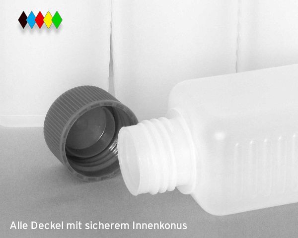 10 x 100 ml HDPE plastic bottles with blue screw caps