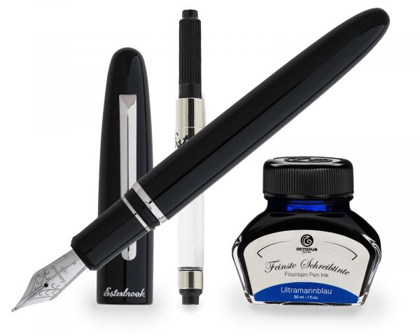 Stilografica Esterbrook Estie Ebony con finiture in palladio, stilografica a cartuccia con 30 ml di inchiostro