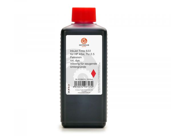 InkJet Nachfülltinte kompatibel für 622 für HP 45si, TIJ 2.5 Patronen, rot, dye, wässrig für saugend