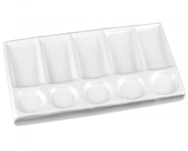 Mischpalette, Farbmischpalette mit 10 Näpfen, Malpalette 19,5 x 11 cm aus Porzellan