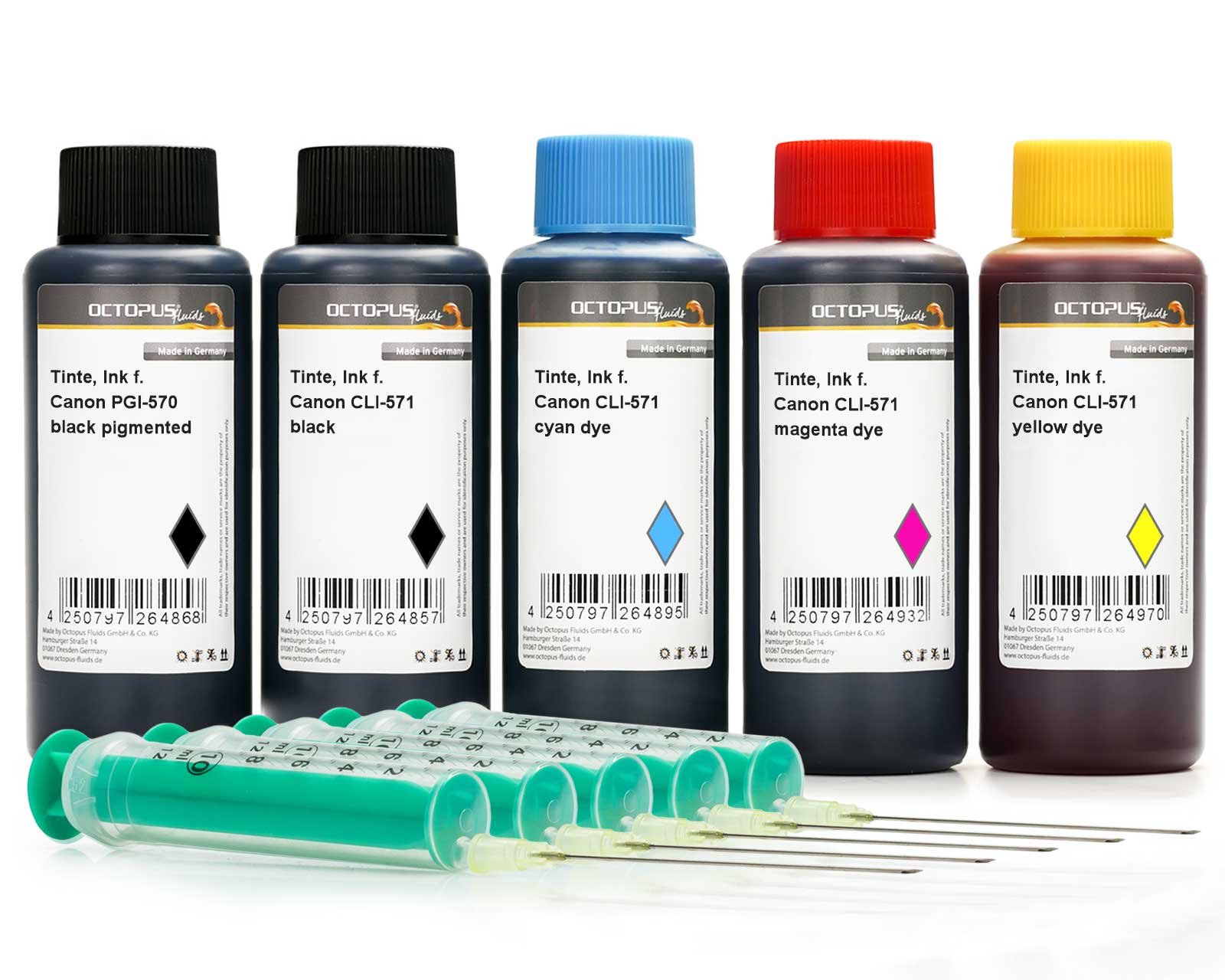 Refill ink kit for Canon PGI-570, 270, CLI-571, 271 inkjet cartridges with gray