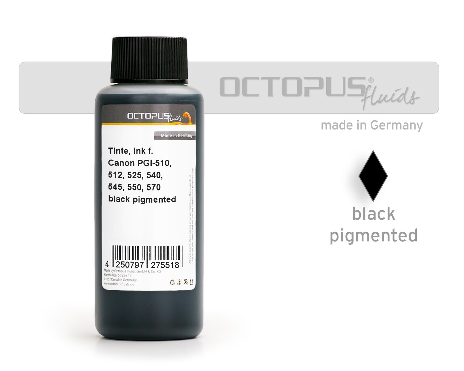 Ink for Canon PGI-525, 550, 555, 570, PG-540, 545, 510, 512 pigm. black