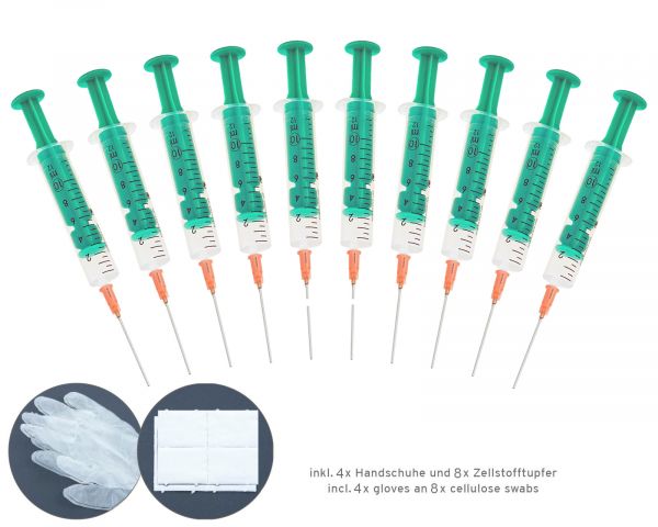 10 Refill syringes 10ml with blunt needle, 4x vinyl gloves and 8x cellulose swabs for Liquids flavors Hobby and DIY and Office