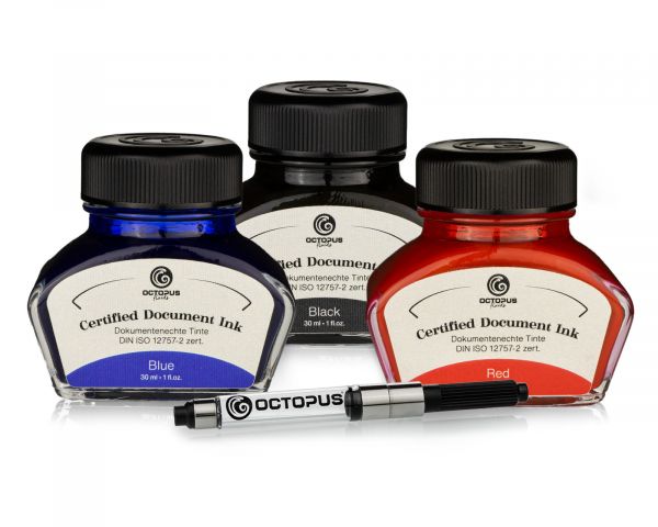 3 x 30 ml Document Ink con convertitore, certificato DIN ISO 12757-2