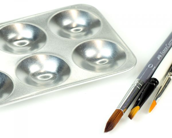 Mischpalette, Farbmischpalette mit 6 Näpfen, Malpalette 8 x 13 cm aus Aluminium