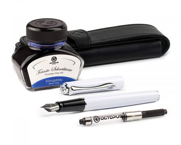 Penna stilografica Diplomat Traveller Snowwhite con inchiostro da scrittura e convertitore, M-nib in acciaio inox