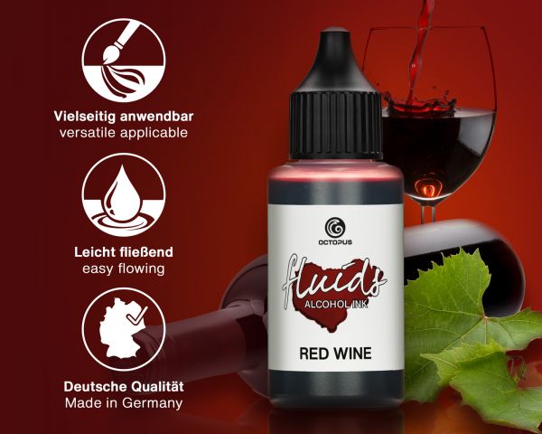 100 ml Octopus Fluids Alcohol ink RED WINE for fluid art and resin, red
