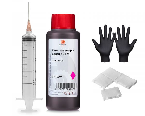 Nachfülltinte für Epson 604 Tintenpatronen, WorkForce 2950DWF 2930DWF magenta mit Spritze