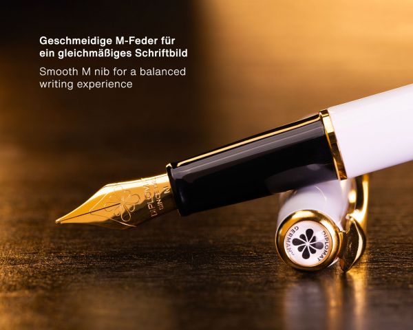 Penna stilografica Diplomat Traveller Snowwhite Oro con inchiostro da scrittura e convertitore, M-nib in acciaio inox