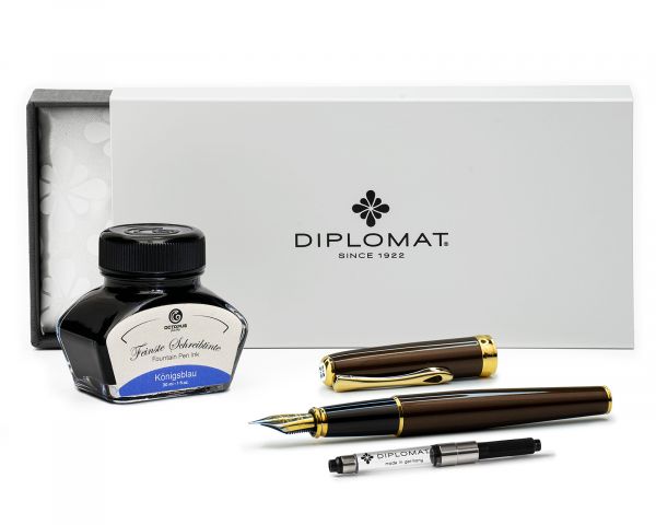 Penna stilografica Diplomat Aero blu, M-nib in acciaio inox, con inchiostro da scrittura perfettamente abbinato
