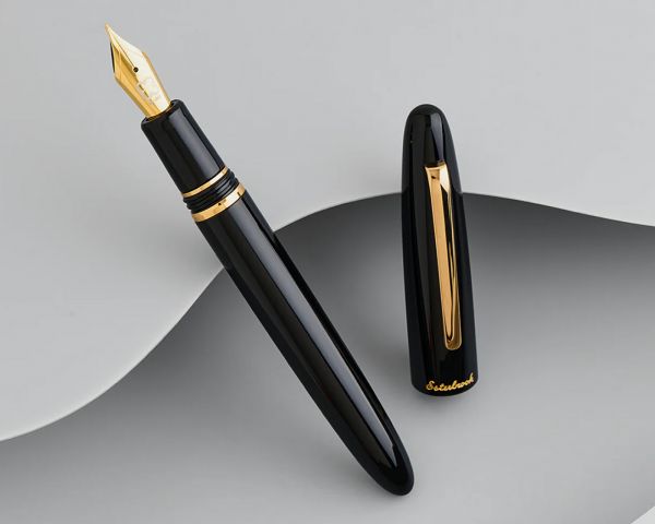 Stilografica Esterbrook Estie Ebony con finiture dorate, stilografica a cartuccia con 30 ml di inchiostro