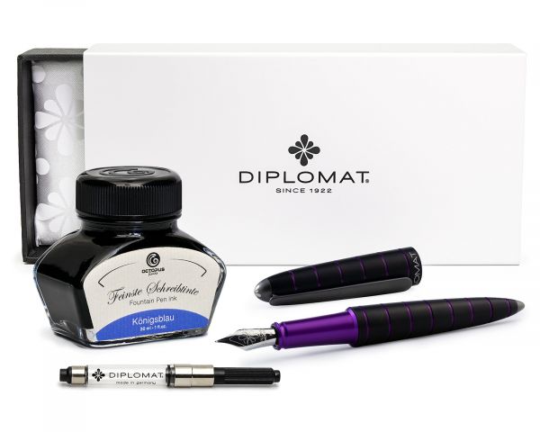 Penna stilografica Diplomat Elox Ring Viola con inchiostro per stilografica in blu reale