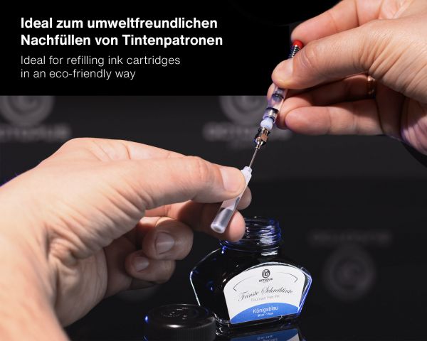 Cannula fine in acciaio inox con lunghezza di 74 mm per un facile riempimento delle cartucce per stilografiche