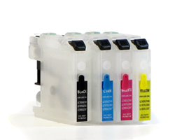 Refillable cartridges compatible with Brother LC-121 with auto reset chips