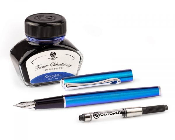 Füllhalter Diplomat Traveller Funky Blue mit Schreibtinte und Tintenkonverter, Stärke M