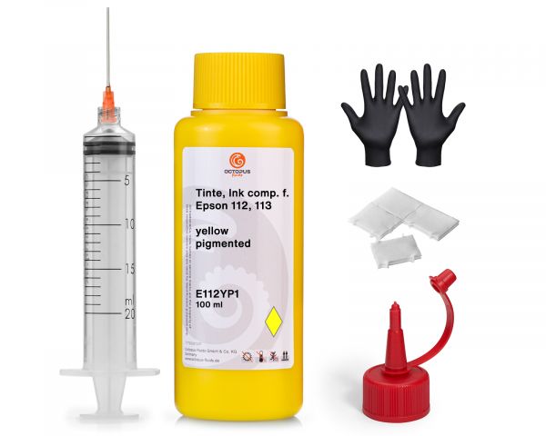 Nachfülltinte für Epson E112, E113 EcoTank L 5150 yellow pigmentiert mit Spritze