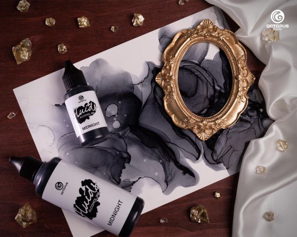 100 ml Octopus Fluids Alcohol Ink MIDNIGHT for fluid art and resin, black