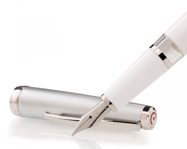 Cleo Skribent Classic Metallo penna stilografica a stantuffo, bianco, pennino M