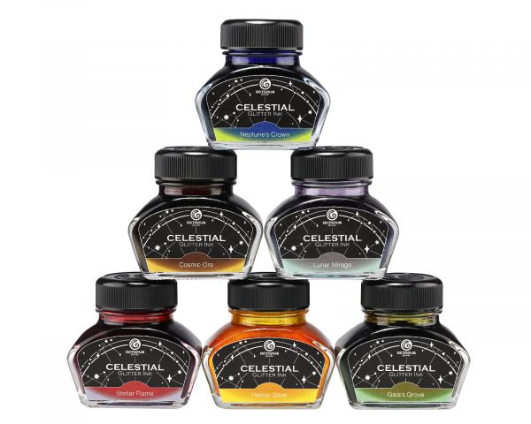 Celestial Glitter, Gaia’s Grove, Shimmer Fountain Pen Ink, Green with green shimmer, 30 ml