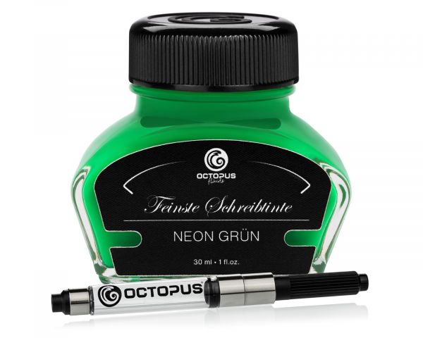 Textmarkertinte Neon-Grün mit Konverter, Markiertinte für Füllhalter im Tintenglas 30 ml
