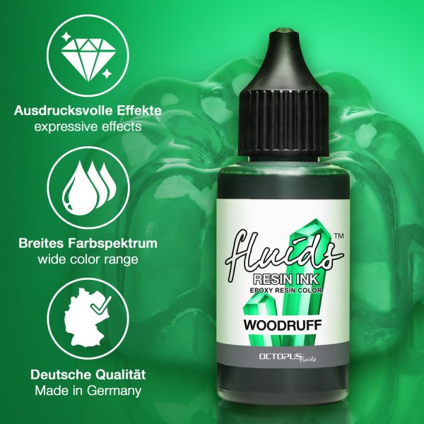 Octopus Fluids Resin Ink WOODRUFF, Alcohol Ink for Epoxy Resin and UV Resin, green